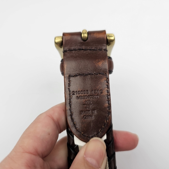 Vintage Mens Fossil Brown Braided Leather Belt Gold Tone Buckle sz 42 - Picture 7 of 7